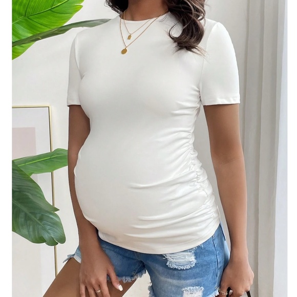 Maternity Solid Minimalist Short Sleeve Top - Picture 3 of 11